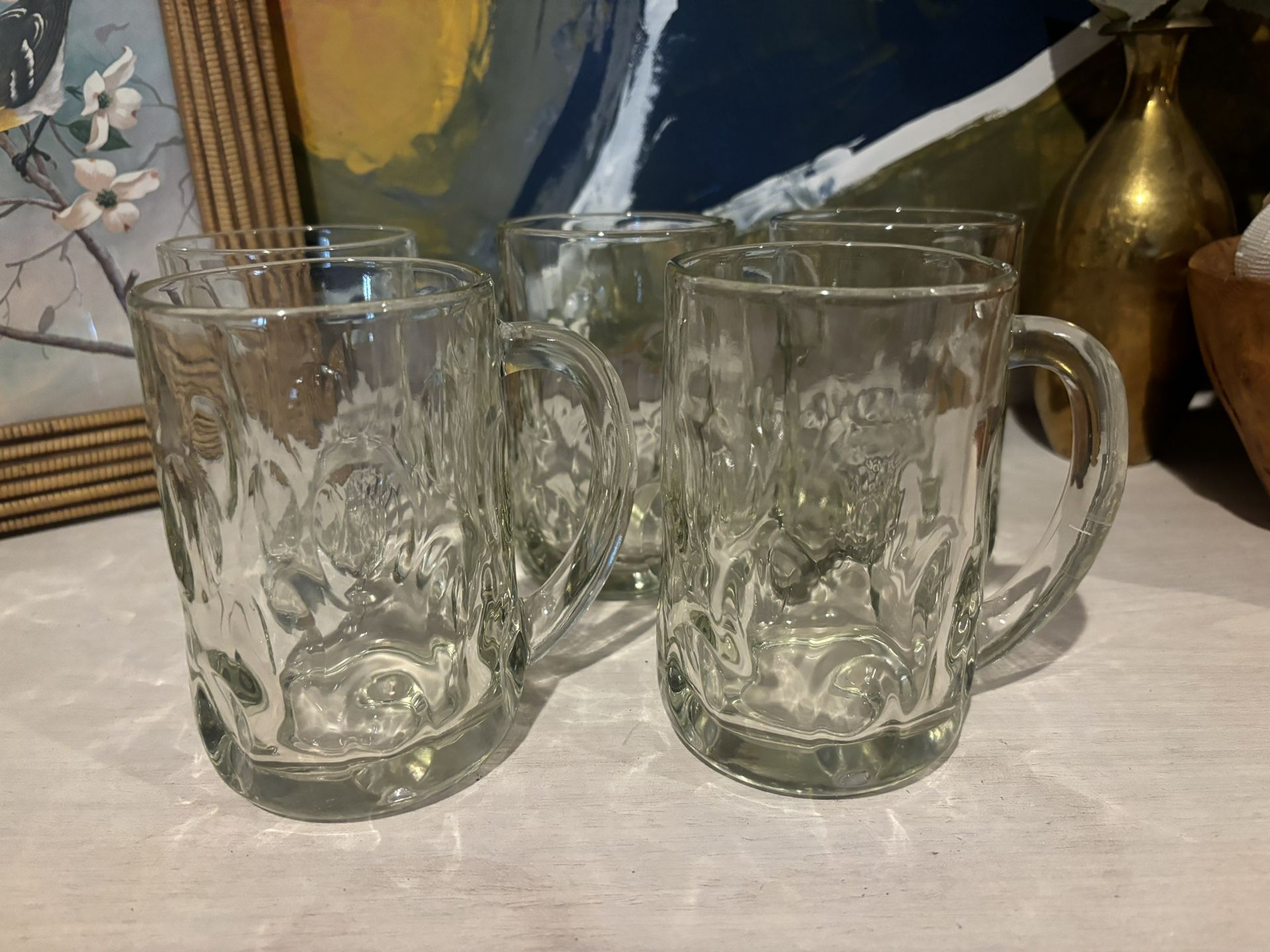 Vintage Glass Mugs with an Embossed Thumbprint Pattern (Set of 5)