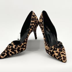Nine West Women's Kimery Pump Sz 7.5M Pointed D'Orsay Heel Leopard Calf Hair NEW!