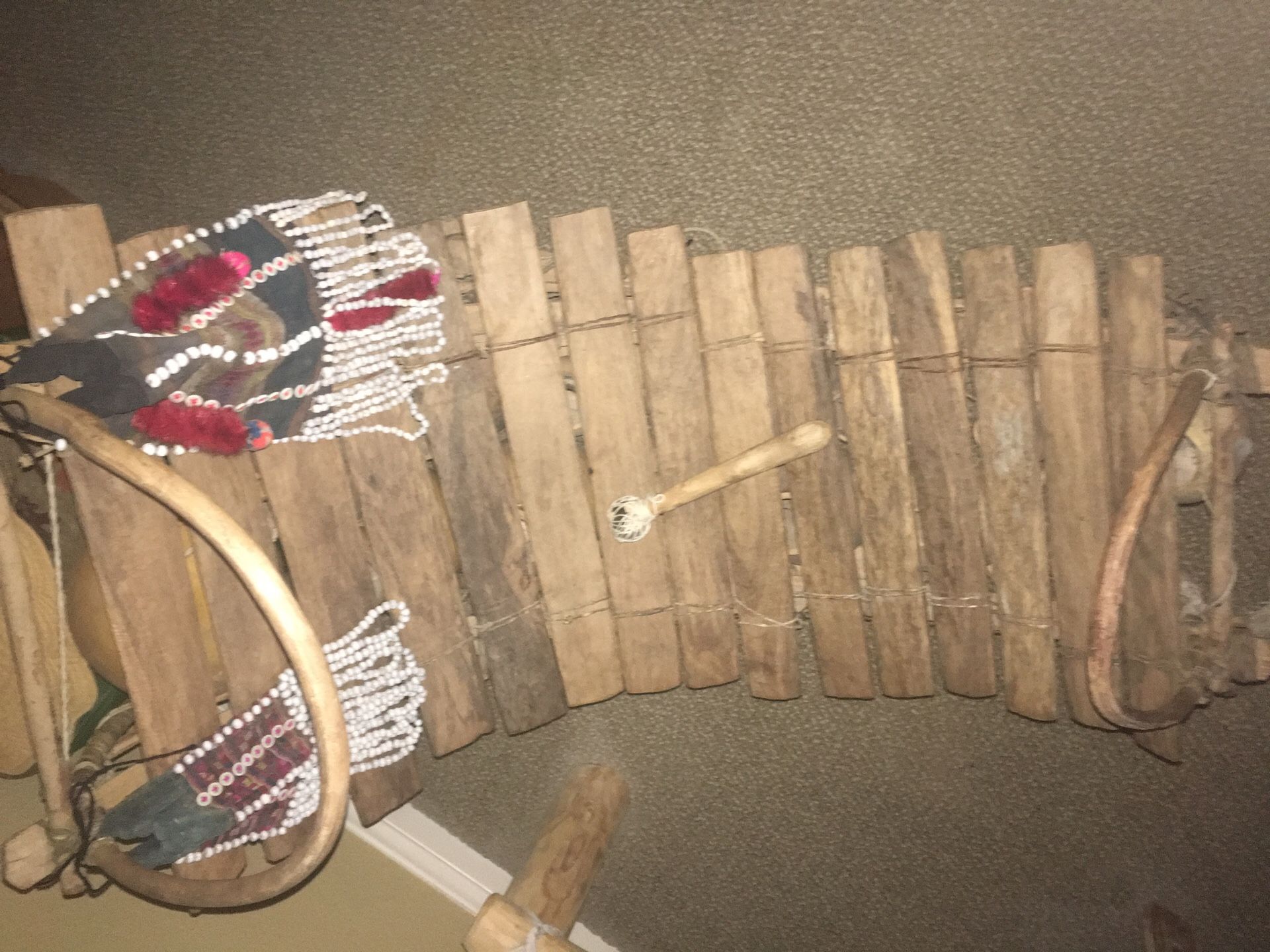 Wooden Zilaphone, with bamboo and leather ginger