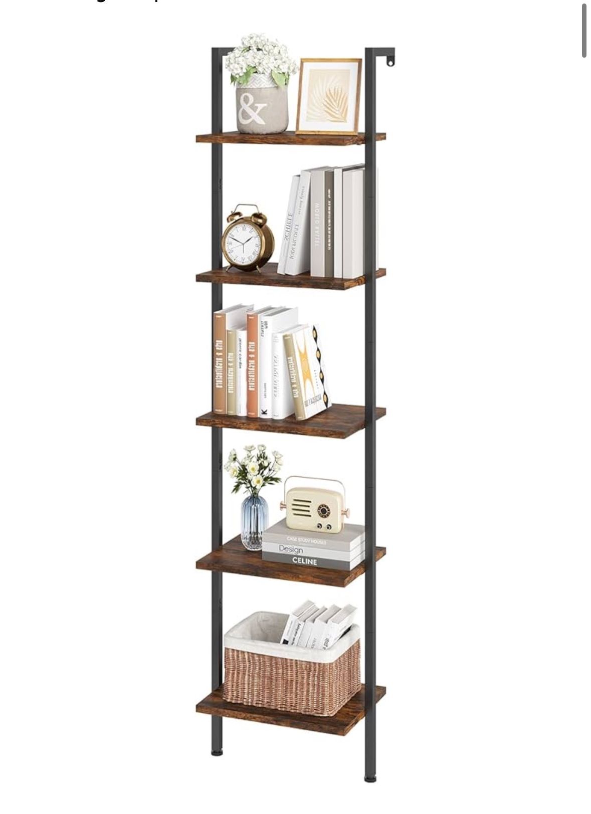 HOOBRO DIY Ladder Shelf, 6-Tier Wooden Wall Mounted Bookshelf, $25