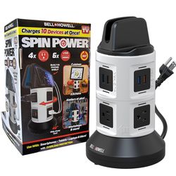 Bell+Howell Spin Power Strip Tower Surge Protector - 4 Outlets, 6 USB Ports