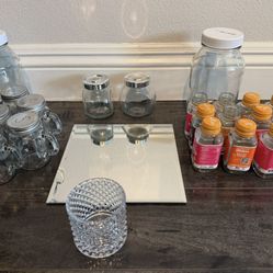 Random Glass Jars, Salt Pepper  And Mirror. Repurpose, Craft, Propagation Floral Storage $10 All