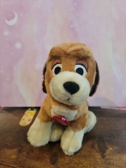 Vintage Walt Disney Fox and the Hound Copper Dog Rare Embroidered Eyes Plush Beanie Bottom Small 7.5" P