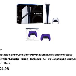PlayStation 5 Pro Console + PlayStation 5 DualSense Wireless Controller Galactic Purple - Includes PS5 Pro Console & 2 DualSense Controllers