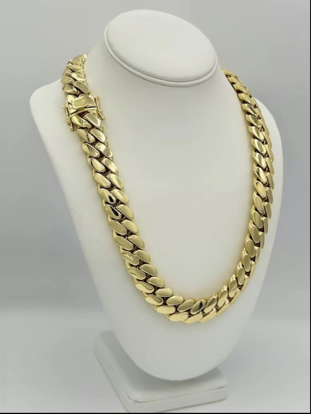 18mm Width Soild Stainless Steel Cuban Maimi Link Chain Necklace,14k Gold Plated Necklace for Men Women