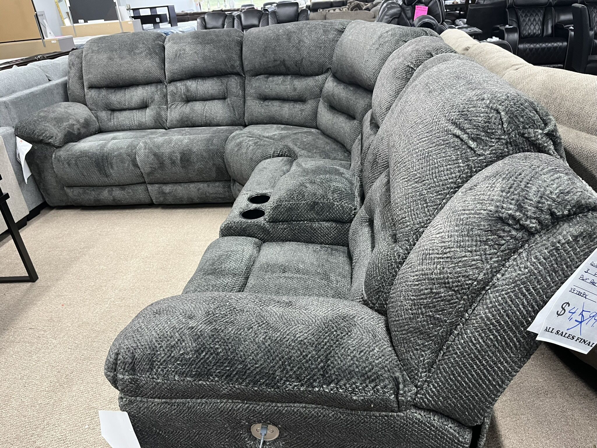 Power Recliner Sectional With 3 Recliner And USB Port