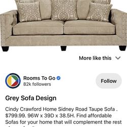 Rooms To Go Cindy Crawford Home Sidney Road Taupe Couch And Oversized Ottoman