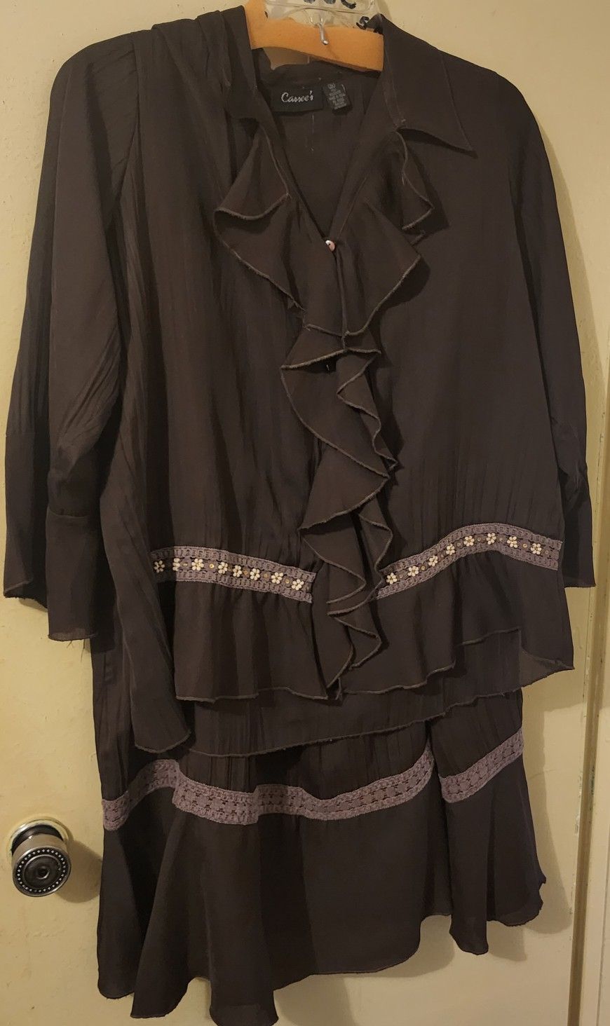 2pc Women's Brown Skirt Set Plus Size