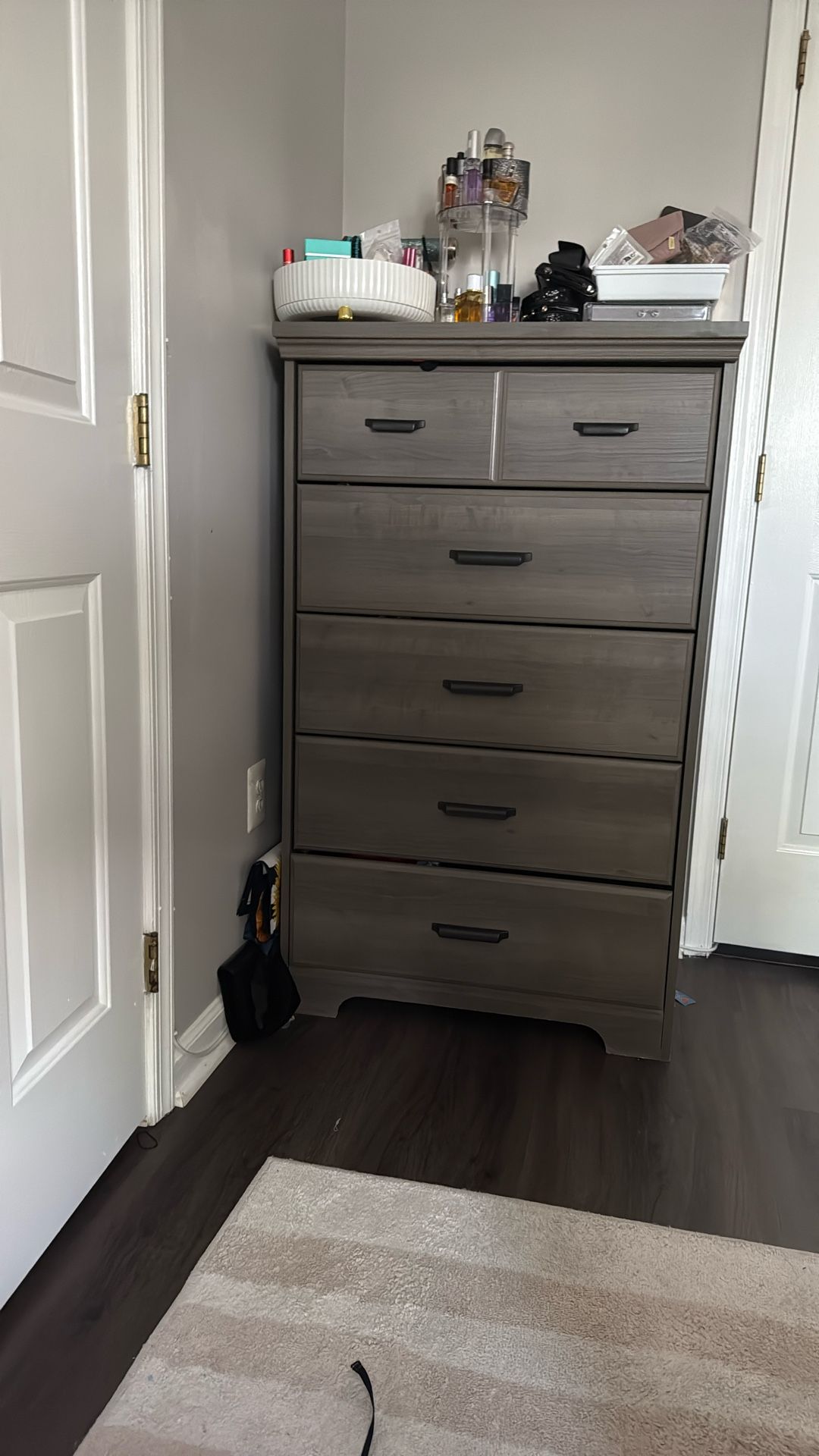 Moving Sale….grey dresser with 5 draws