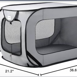 cabin 36in Portable Large Dog Bed - Pop Up Dog Kennel, Indoor Outdoor Crate for Pets, Portable Car Seat Kennel, Cat Bed Collection, Grey
