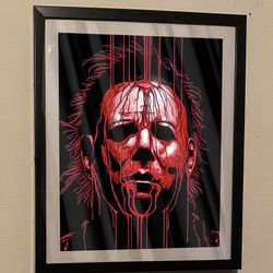 Halloween Bloody Michael Myers Art Piece In Black Frame