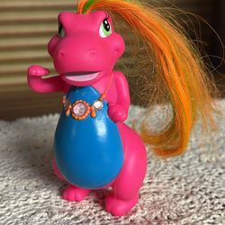 Meritus 1992 Darlin’ Dinos Gem Dazzler T-Rexanne 4” head arm jointed gem necklace long hair CUTE!!