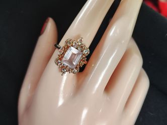 New 925 Sterling Silver Rose Gold Plated Gemstone & Crystal Halo Cocktail Ring