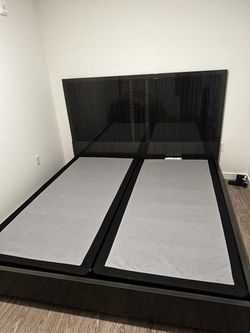 Modern King Bed – High-Gloss Lacquer Headboard + Split Box Springs