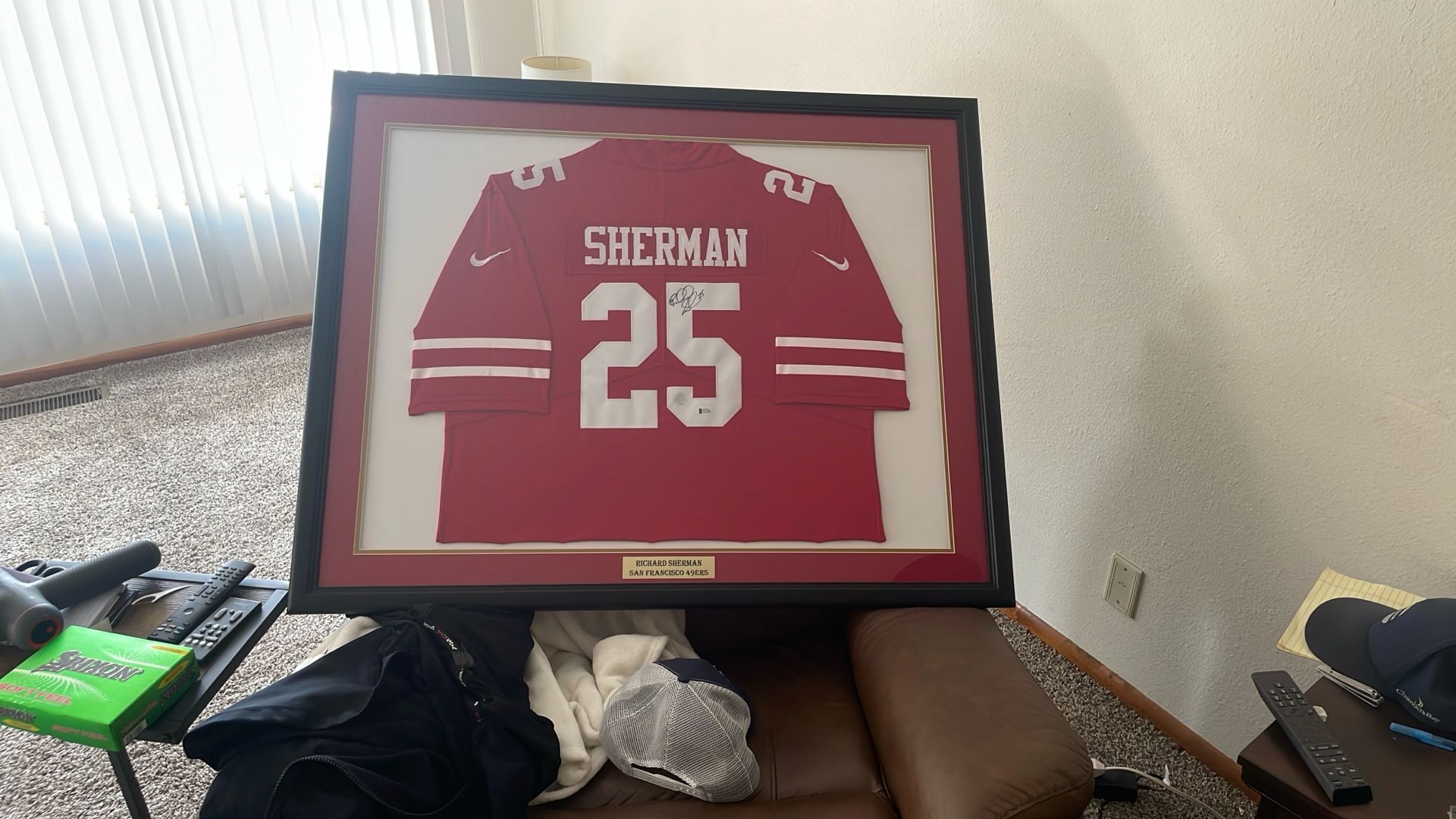 Richard Sherman autographed San Francisco 49ers jersey framed