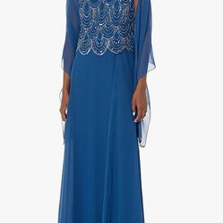 $60 Size 16 Women's Sleeveless Beaded Pop Over Long Dress with Scarf For Special Occasion Wedding Guest Evening Dress