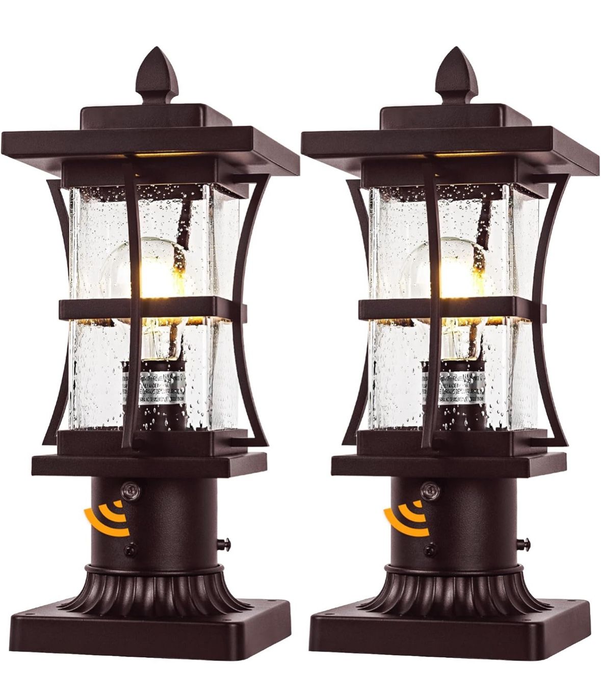2 Packs Dusk to Dawn Outdoor Post Light Fixture with Pier Mount Base - Black Outdoor Pole Lighting, Waterproof Pillar Lantern, Modern Outside Column w