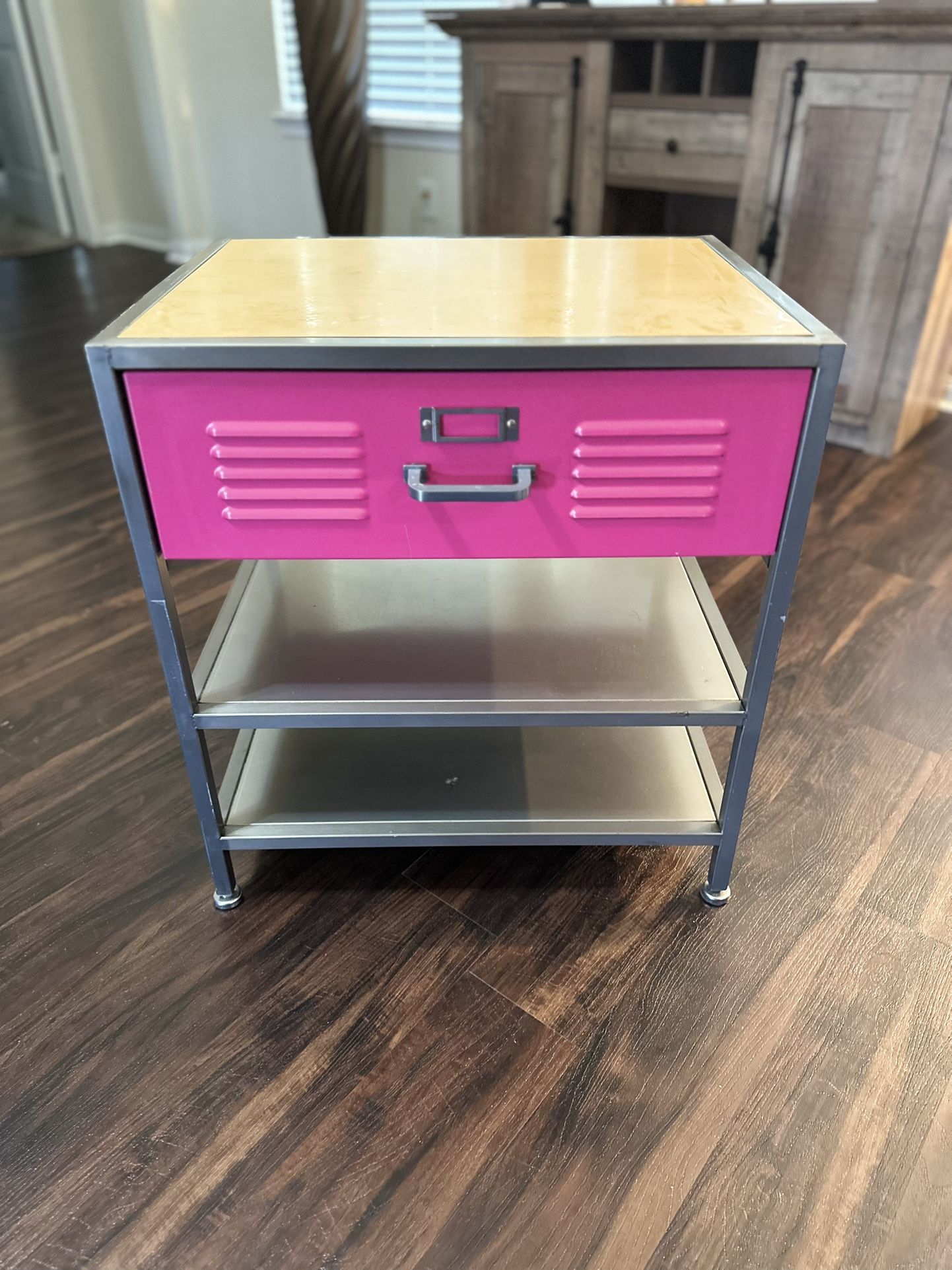 ($499 Retail) Pottery Barn Pink & Gray Metal Locker Nightstand Storage Cabinet Bedside Table