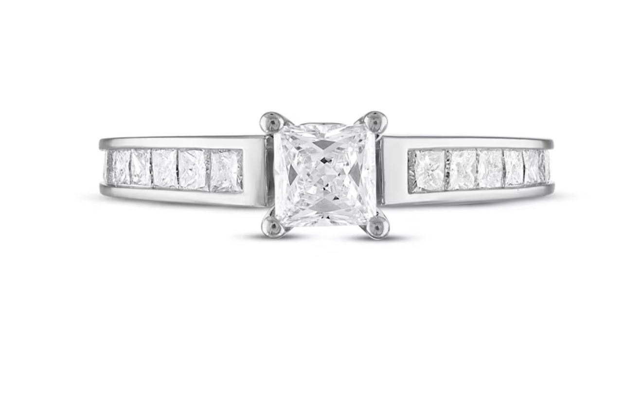 Forever Diamond Engagement Ring 1-1/4 ct tw Princess-cut With Enhancer Ring 1/2 ct tw Round-cut 14K White Gold
