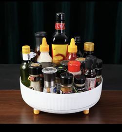1Pc Luxury 360-Degree Rotating Kitchen Organizer - Multifunctional Storage Tray For Spices, Oils & Vinegar, Perfect For Fruits & Cosmeti
