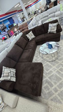 Large Brown Fabric Sectional Sofa