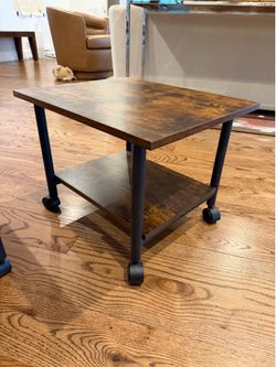 2-Tier Rolling Side Table on Wheels