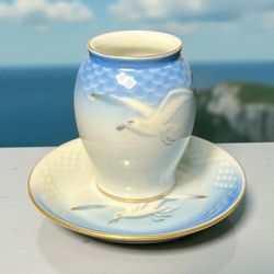 B&G Copenhagen 1910s–1970s Seagull Gold-Rim Mini Dish & Holder/Vase Set