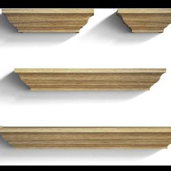 Set Of 4 Floating Solid Wood Shelves Wall Mounted