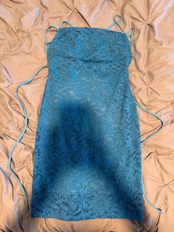 Teal Lace Mini Dress with Tie Straps