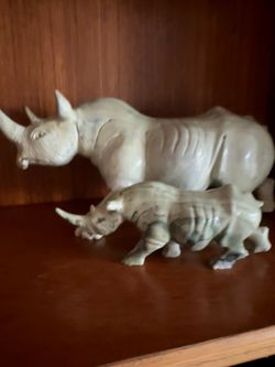 Large Zebra Jasper Rhino and baby