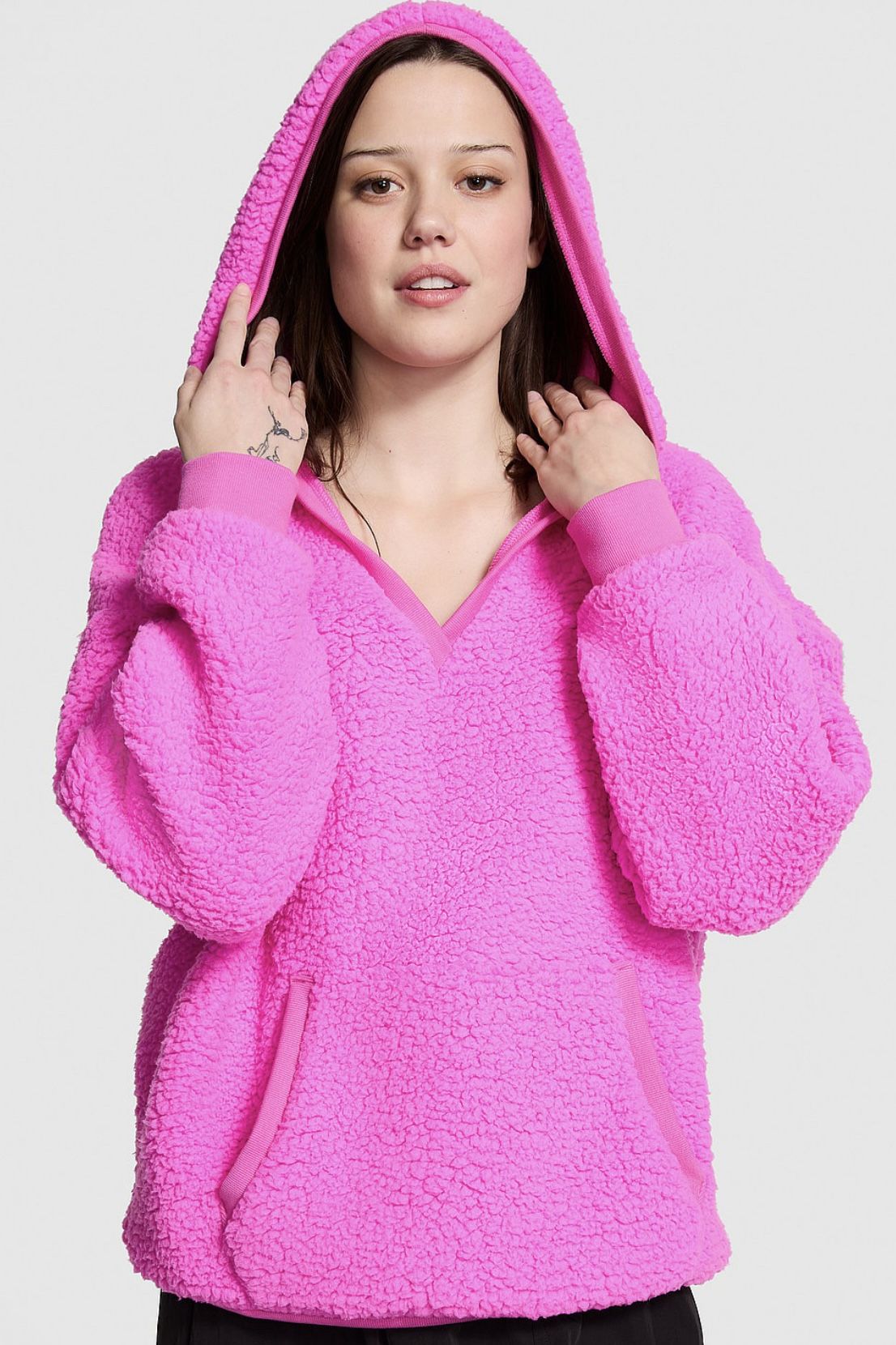 New PINK sherpa Pullover M/L