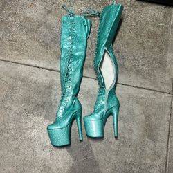 Over The Knee 9” Stiletto Leather Dancer Shoes 