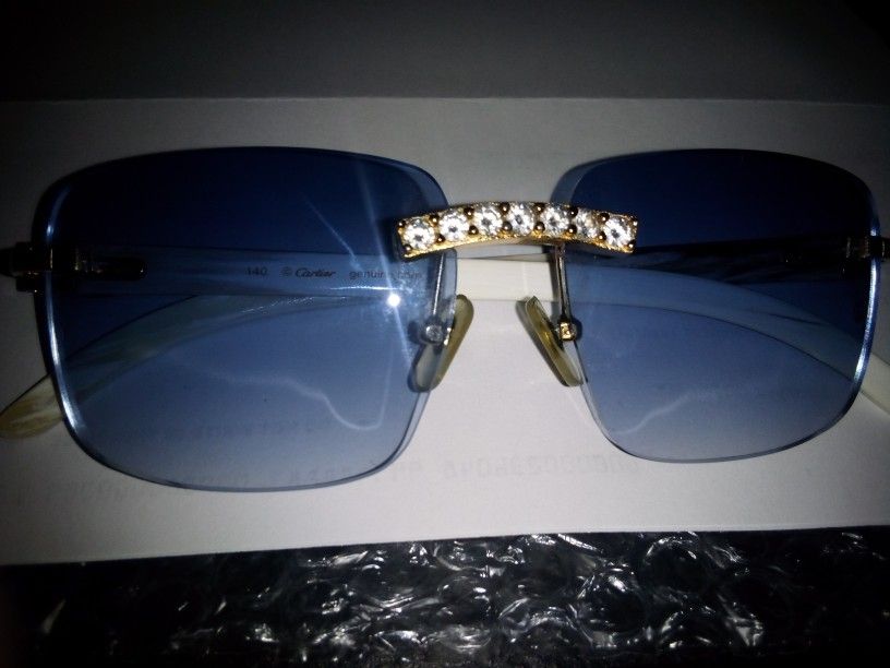 Cartier White Buffs Glasses With Diamonds