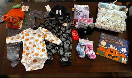 (3 months) Baby Halloween Bundle – Clothes, Accessories & Book