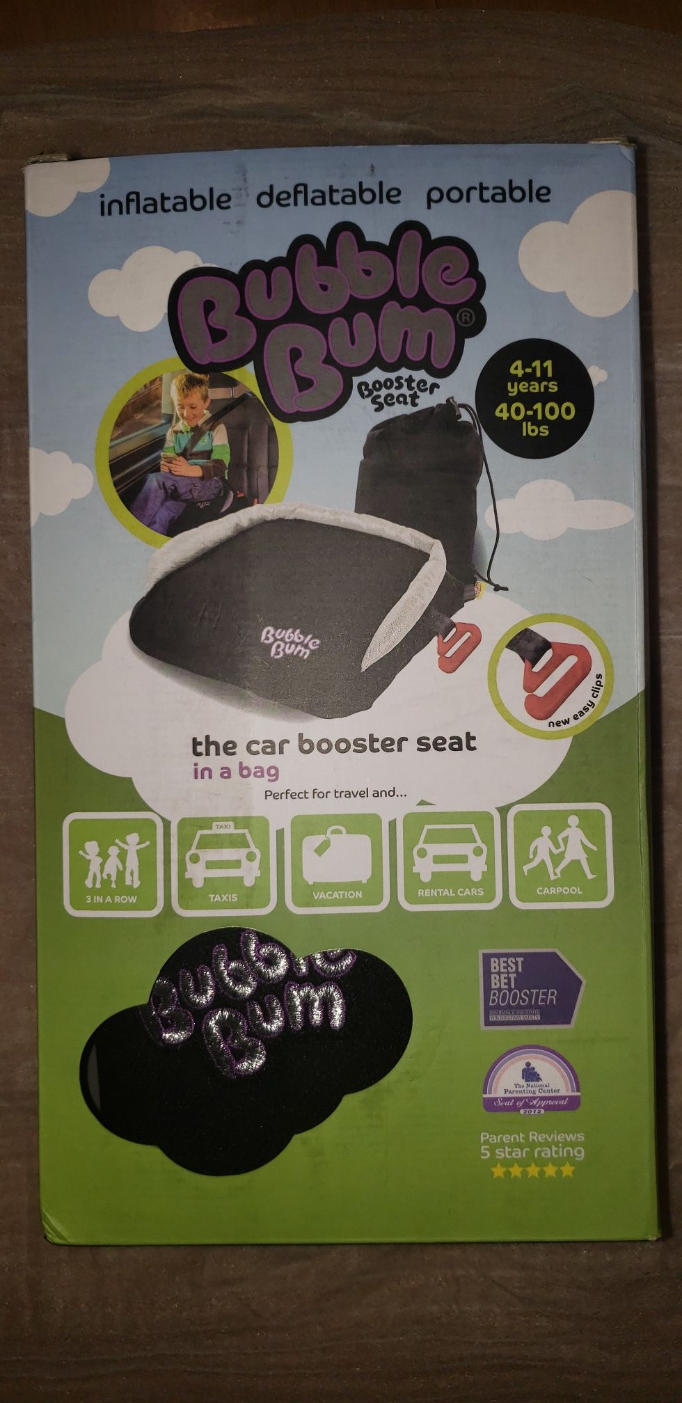 BubbleBum Backless Inflatable Booster Car Seat, Black