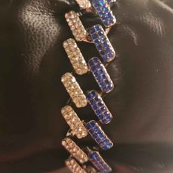  Silver And Blue Cuban Bracelet