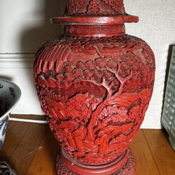 Antique Chinese Cinnabar Lamp. Very Beautiful. 