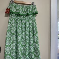 Faded Glory Green and White print dress size 8-10