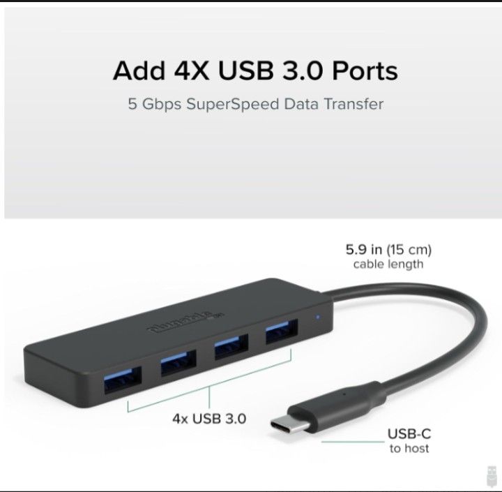 Plugable 4-Port USB?3.0 Hub (USB-C Adapter) for Laptops & Tablets