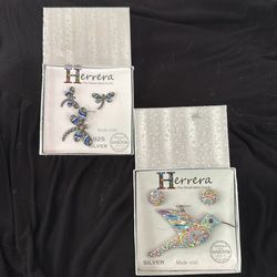 Swarovski Crystal Brooch & Earrings Set – Hummingbird / Dragonfly – Gift Ready