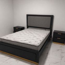 Brand New Queen Bed with Mattress and 2 Nightstands / Cama Queen con Colchon Queen y 2 Mesas de Noche Nuevo a Estrenar … Fast 🚚