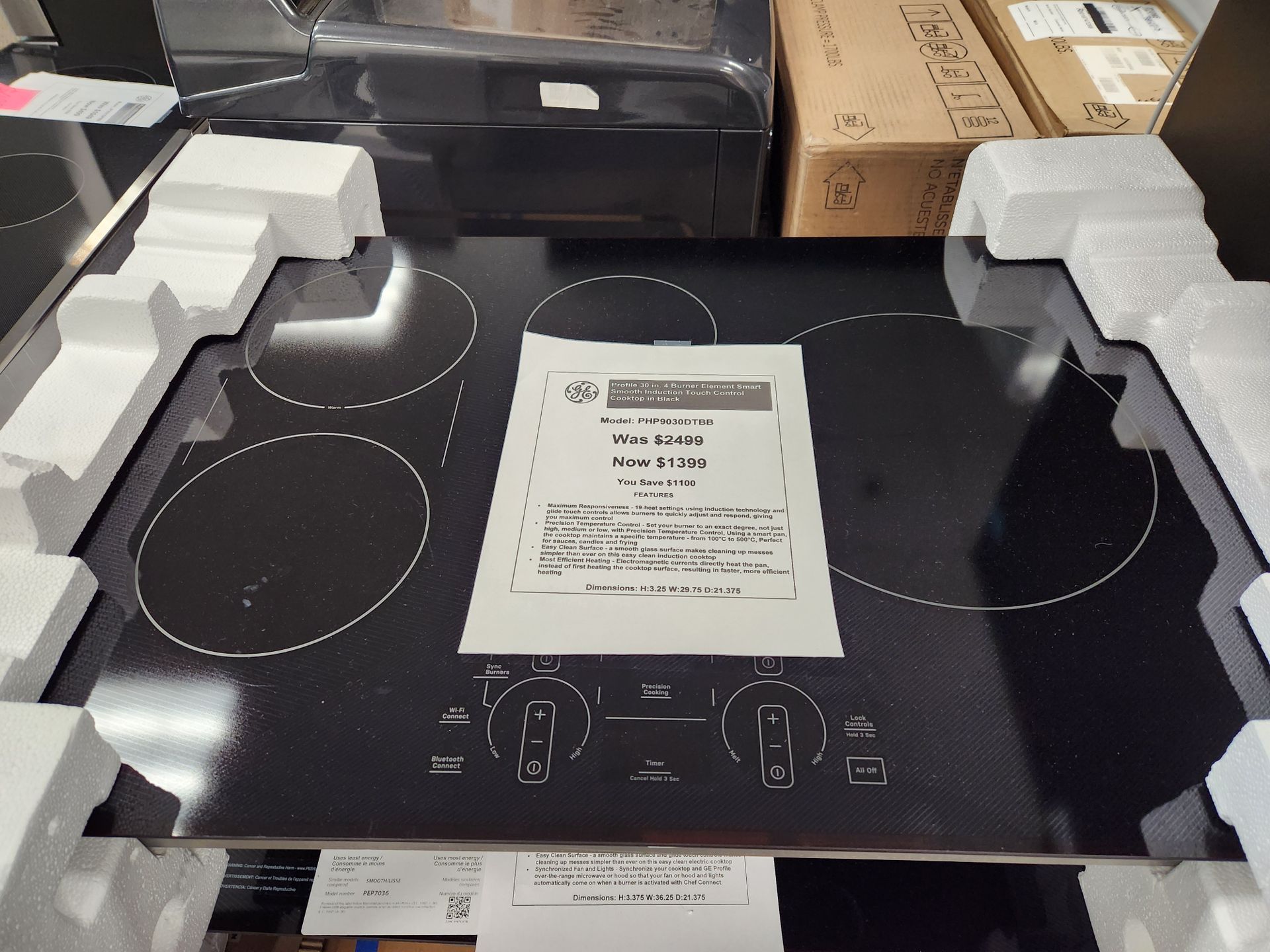 Profile 30 in. 4 Burner Element Smart Smooth Induction Touch Control Cooktop in Black