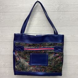 Blue Leather Floral Tapestry Tote One of a Kind Designs By LL