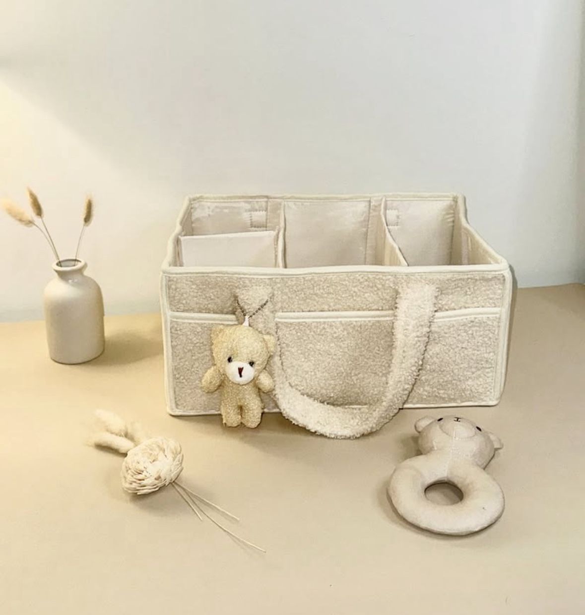 Cozy Diaper Baby Essentials Bag Storage Caddy with Teddy Bear