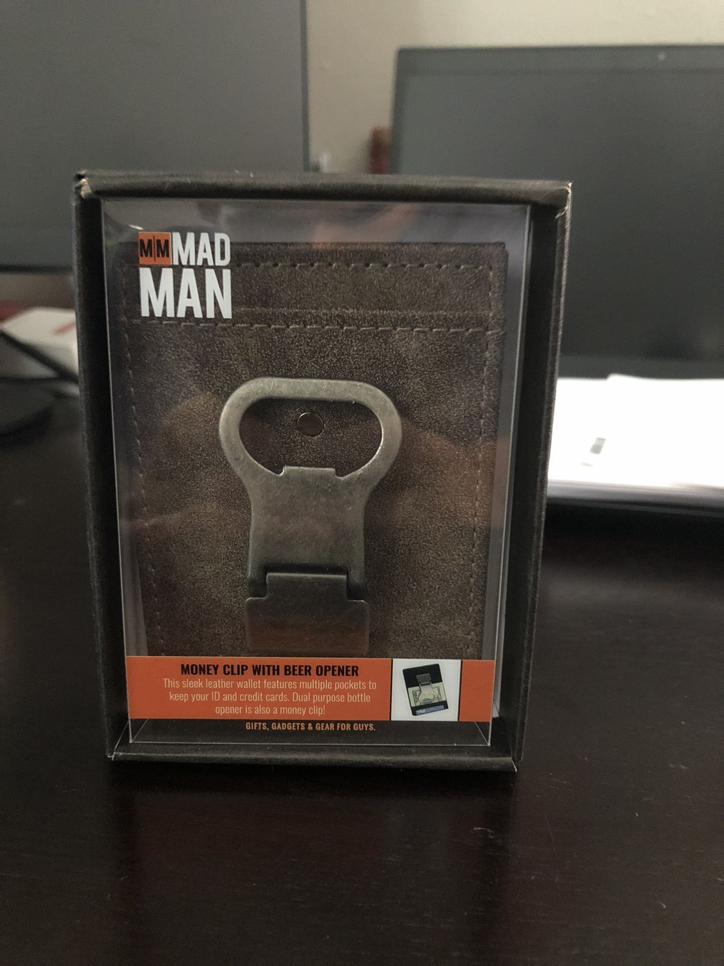 Mad Man Brown and black Leather Wallet Money Clip Bottle Opener
