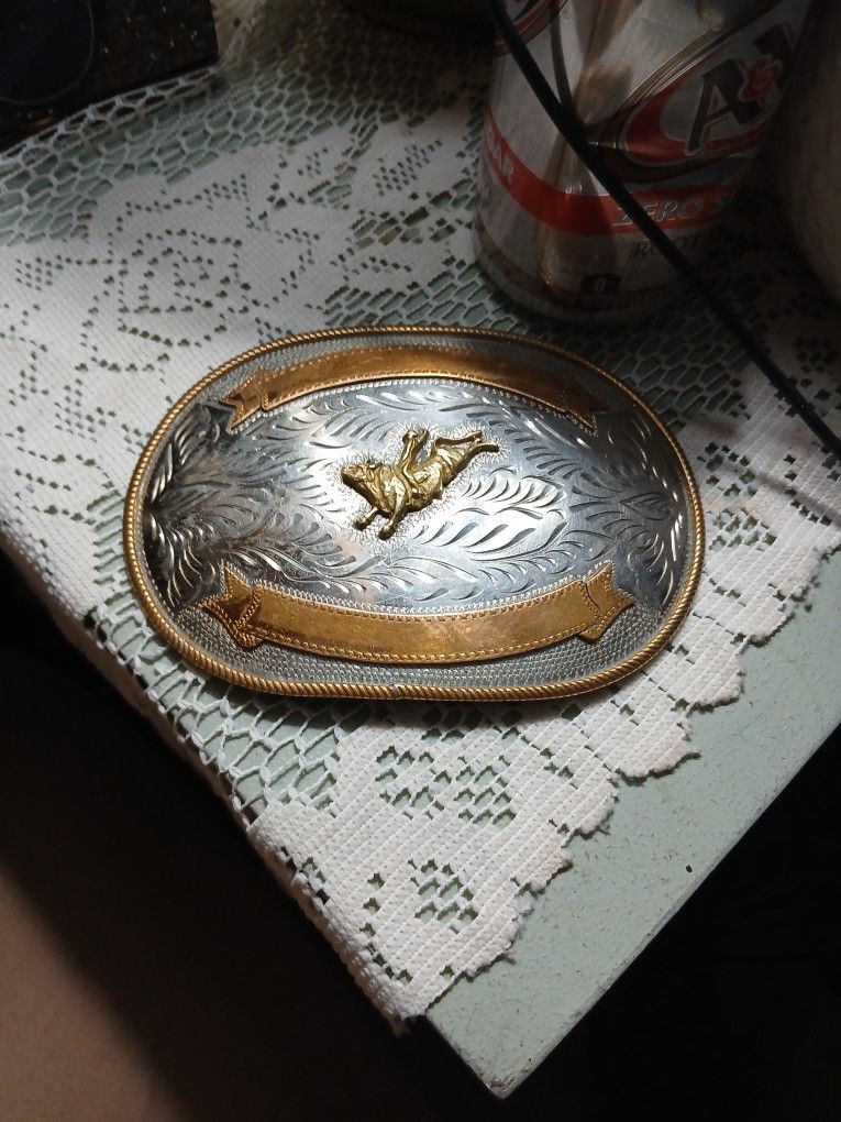 WilAren Bucking Bull Belt Buckle And Leather Belt B