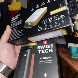 Swiss Tech Flashlight And Solar Powered Battery Pack