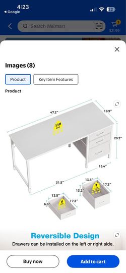Casacomoda 48 Inch Computer Desk with Fabric Drawers & File Cabinet, Home Office Desk - White