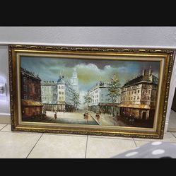 Vintage Spain Big Wall Oleo Painting With Frame Signed 54.5”x31”inch 