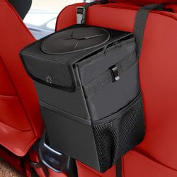 Car Trash Can with Lid and Storage Pockets - Waterproof Car Trash Bag Hanging, 100% Leak-Proof Automotive Garbage Can, Multipurpose Car Trash Bin